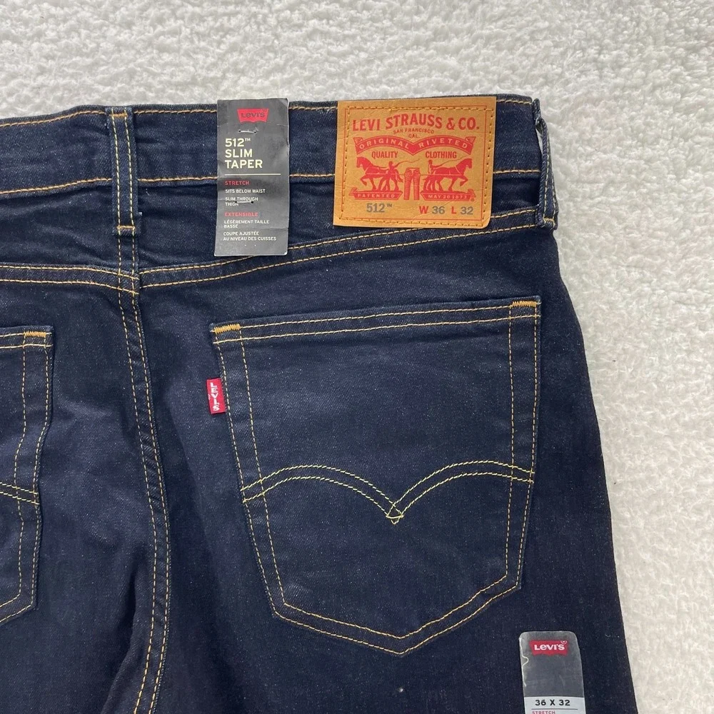 Levis Jeans Mens 36x32 Blue 512 Slim Taper Dark Wash Indigo Denim Preppy Casual